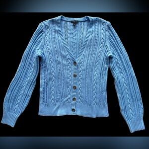 100% cotton short knit cardigan EUC size small (petite) beautiful blue colour
